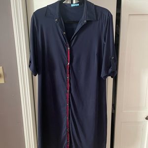 J. McLaughlin Navy Blue Snap Down Stretch Shirt Dress